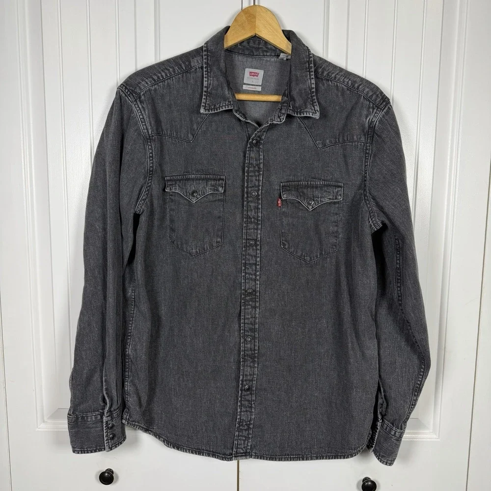 LEVIS Barstow Western Button Down Denim Shirt Men's Large Long Sleeve Black